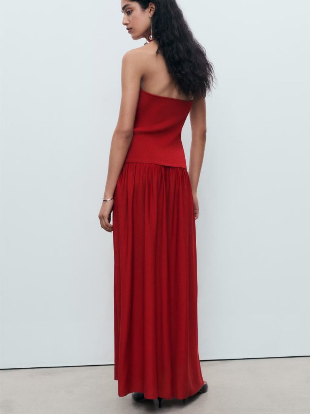 Mango Red Halter Knit Drop Waist Maxi Dress Gown XS - Picture 5 of 13